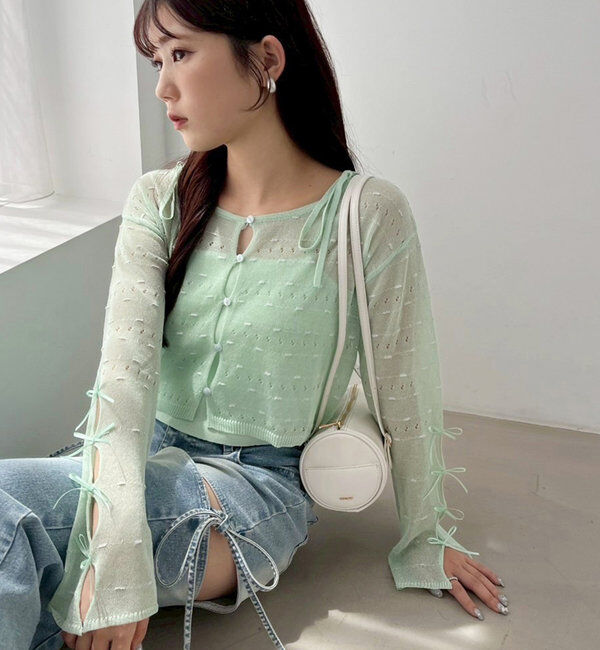  「インナー&times;袖リボンカーデアンサンブル」|ニット・セーター|