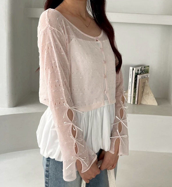  「インナー&times;袖リボンカーデアンサンブル」|ニット・セーター|