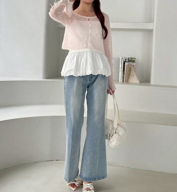  「インナー&times;袖リボンカーデアンサンブル」|ニット・セーター|