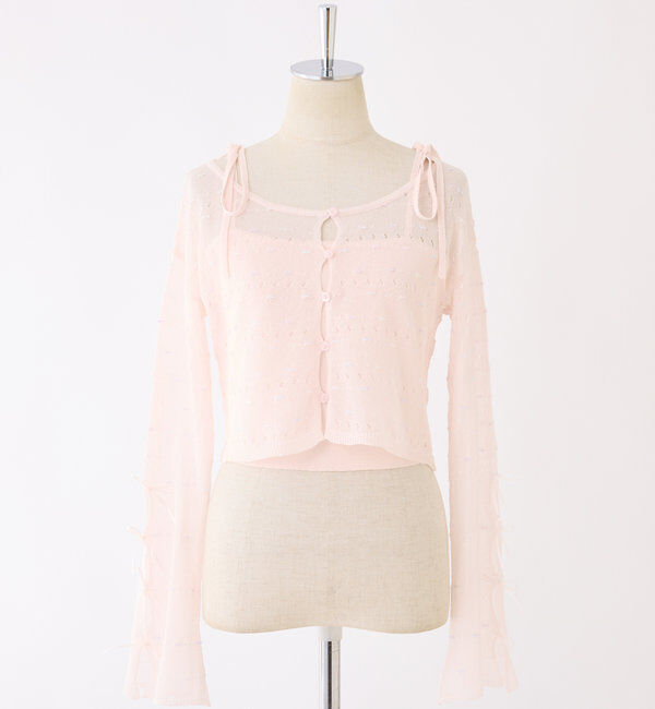  「インナー&times;袖リボンカーデアンサンブル」|ニット・セーター|