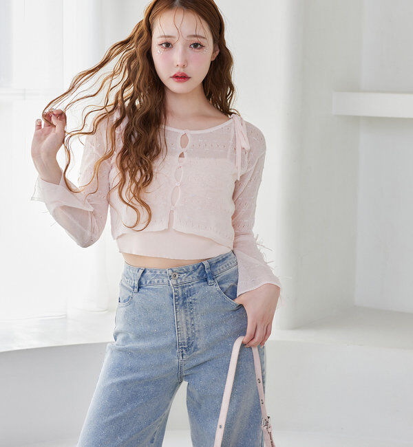  「インナー&times;袖リボンカーデアンサンブル」|ニット・セーター|