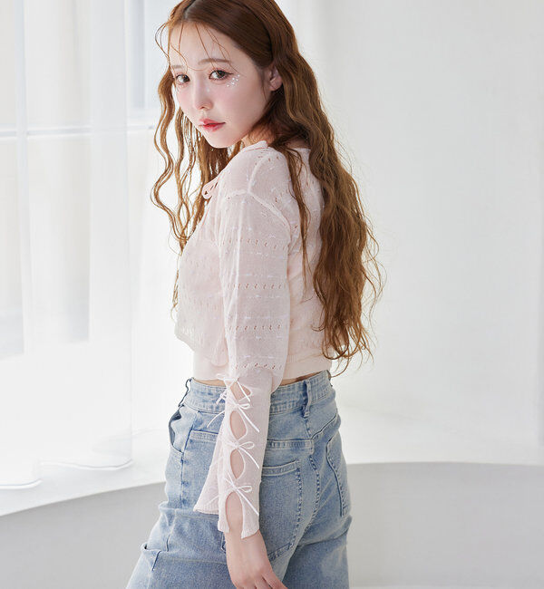  「インナー&times;袖リボンカーデアンサンブル」|ニット・セーター|