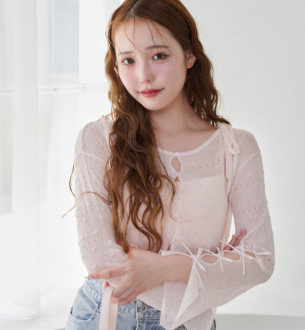  「インナー&times;袖リボンカーデアンサンブル」|ニット・セーター|