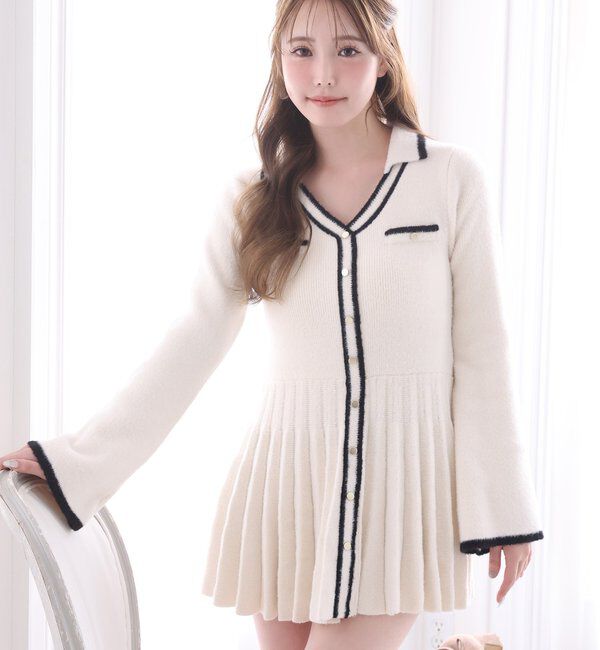  「襟付き配色ニットミニワンピース」|ワンピース|