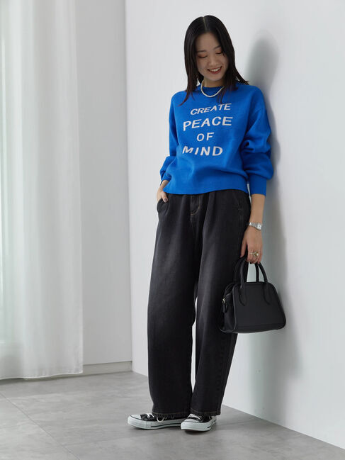 Samansa Mos2 blue「【Hug Knit】ロゴプルオーバー」|ニット・セーター|