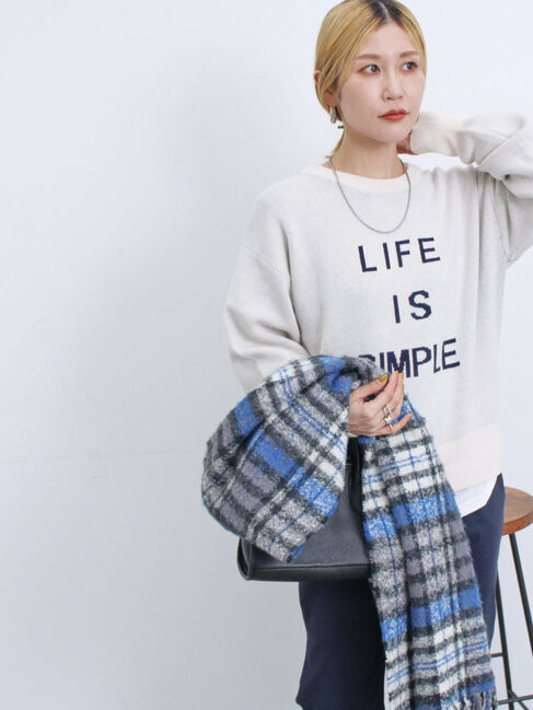 Samansa Mos2 blue「【Hug Knit】ロゴプルオーバー」|ニット・セーター|