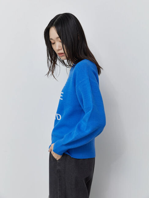 Samansa Mos2 blue「【Hug Knit】ロゴプルオーバー」|ニット・セーター|