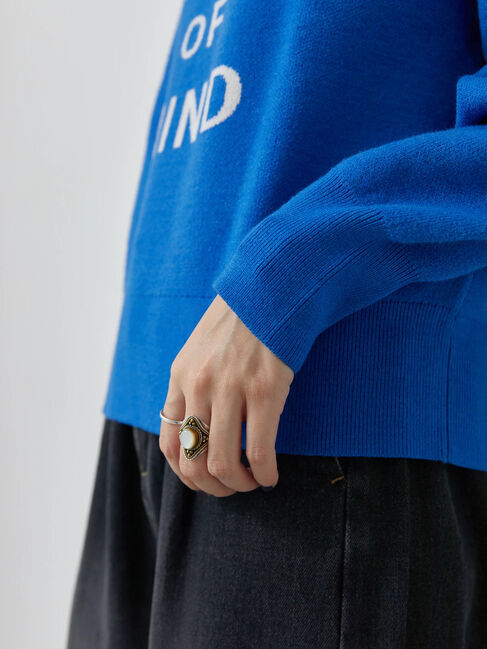 Samansa Mos2 blue「【Hug Knit】ロゴプルオーバー」|ニット・セーター|