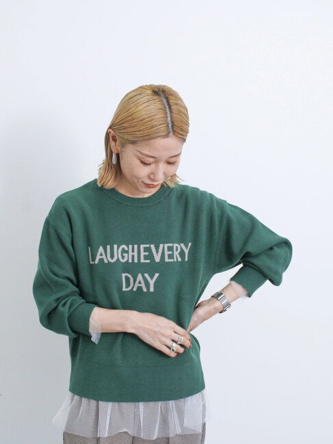 Samansa Mos2 blue「【Hug Knit】ロゴプルオーバー」|ニット・セーター|