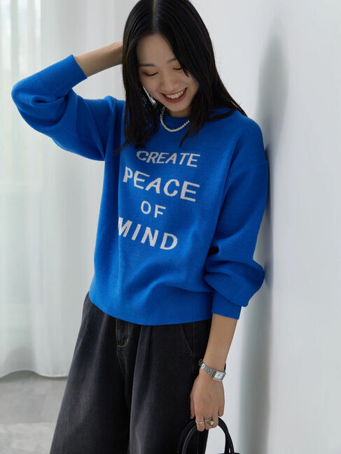 Samansa Mos2 blue「【Hug Knit】ロゴプルオーバー」|ニット・セーター|