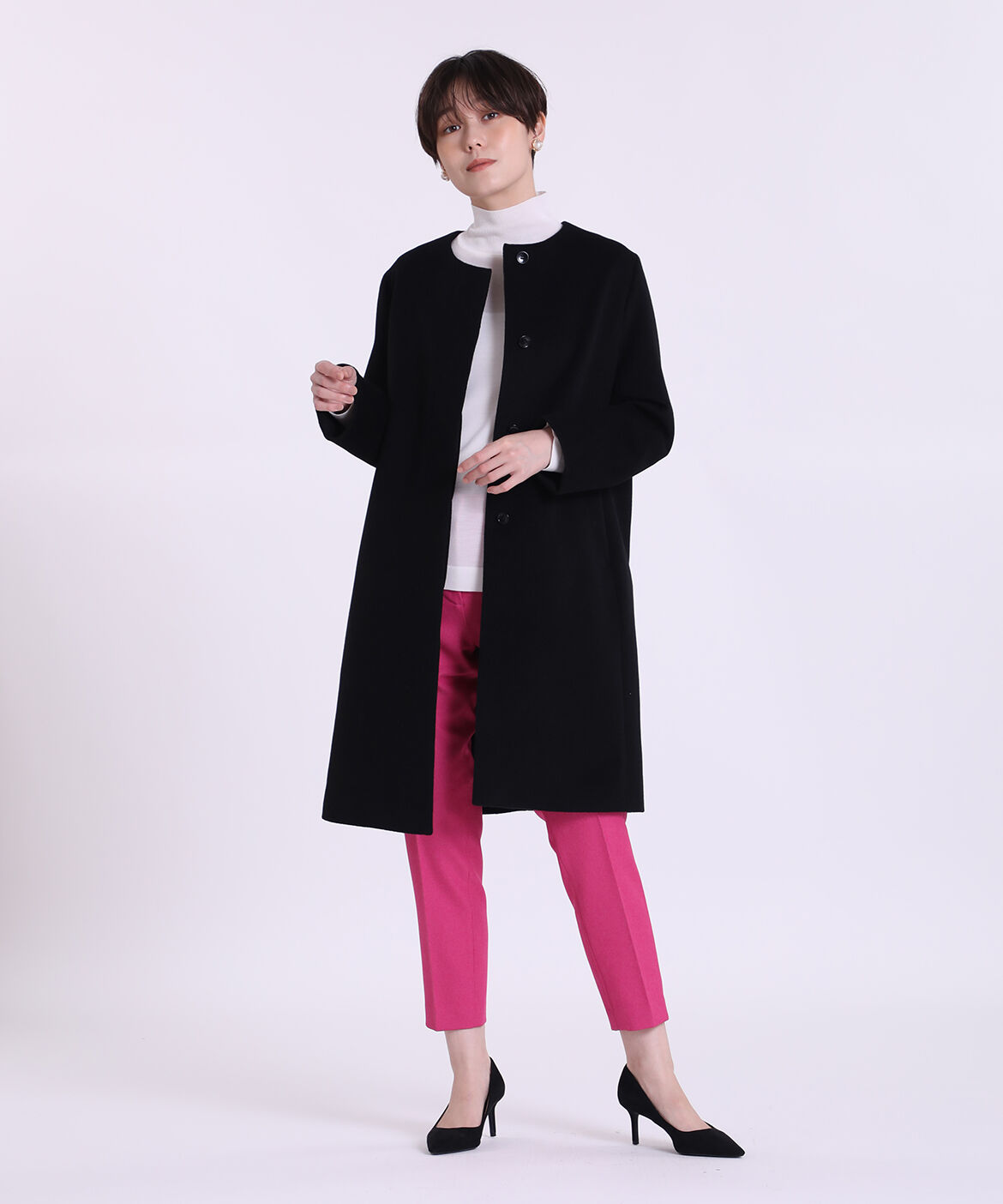 INED CLARO「《WEB限定》ノーカラーカシミヤコート」|ステンカラーコート|