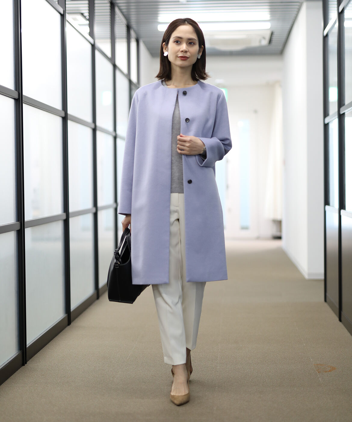 INED CLARO「《WEB限定》ノーカラーカシミヤコート」|ステンカラーコート|