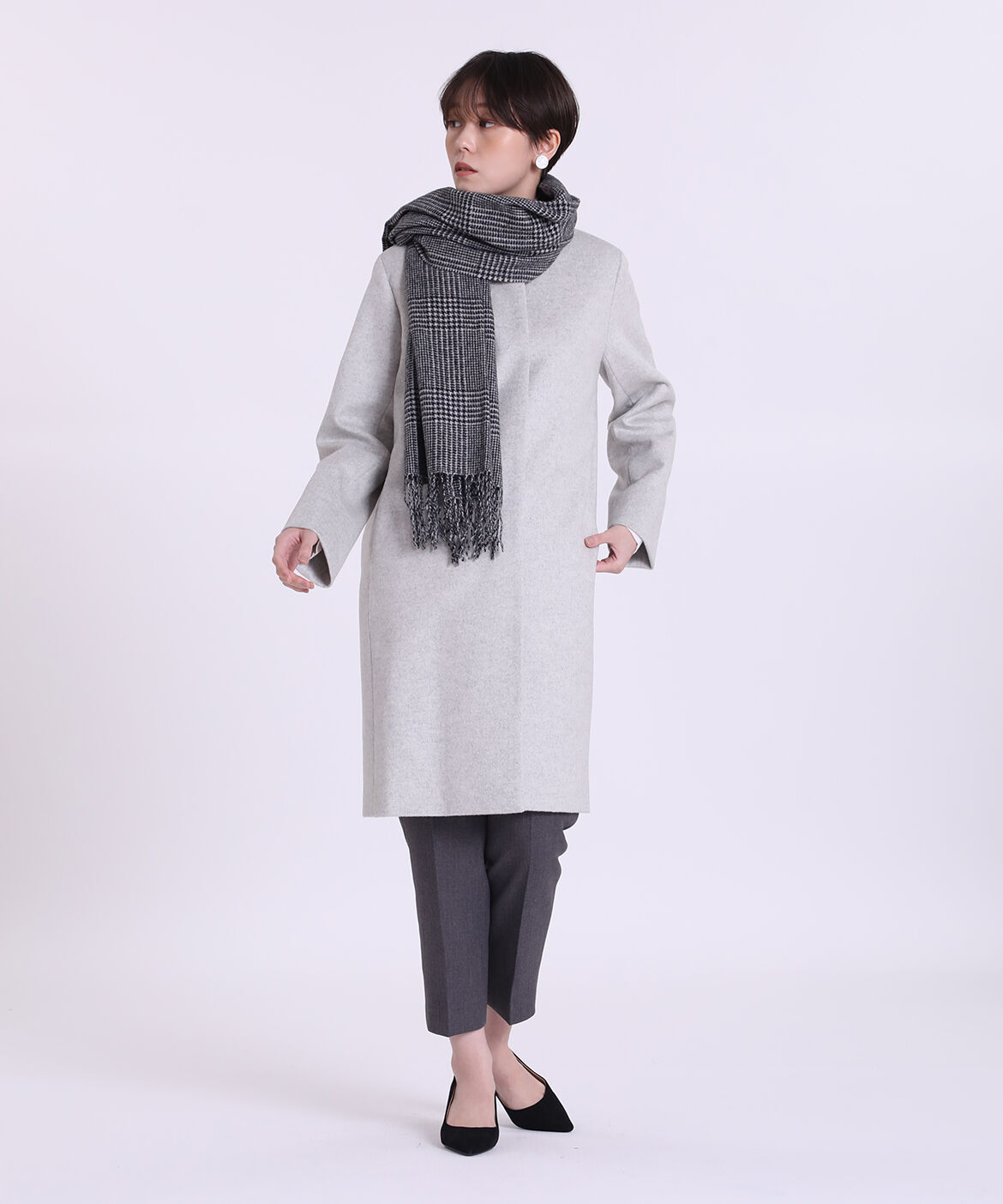 INED CLARO「《WEB限定》ノーカラーカシミヤコート」|ステンカラーコート|