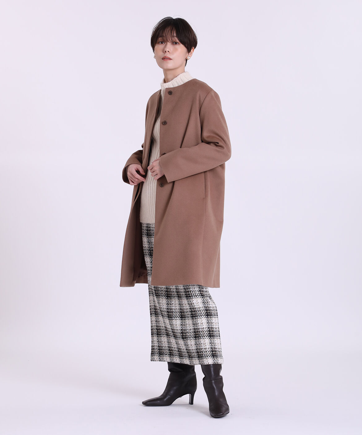 INED CLARO「《WEB限定》ノーカラーカシミヤコート」|ステンカラーコート|