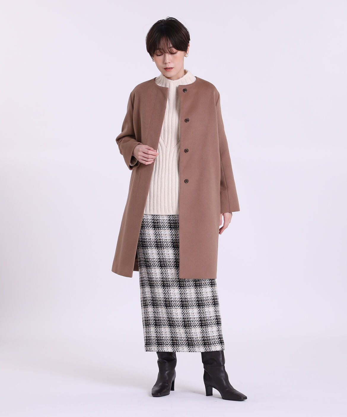 INED CLARO「《WEB限定》ノーカラーカシミヤコート」|ステンカラーコート|