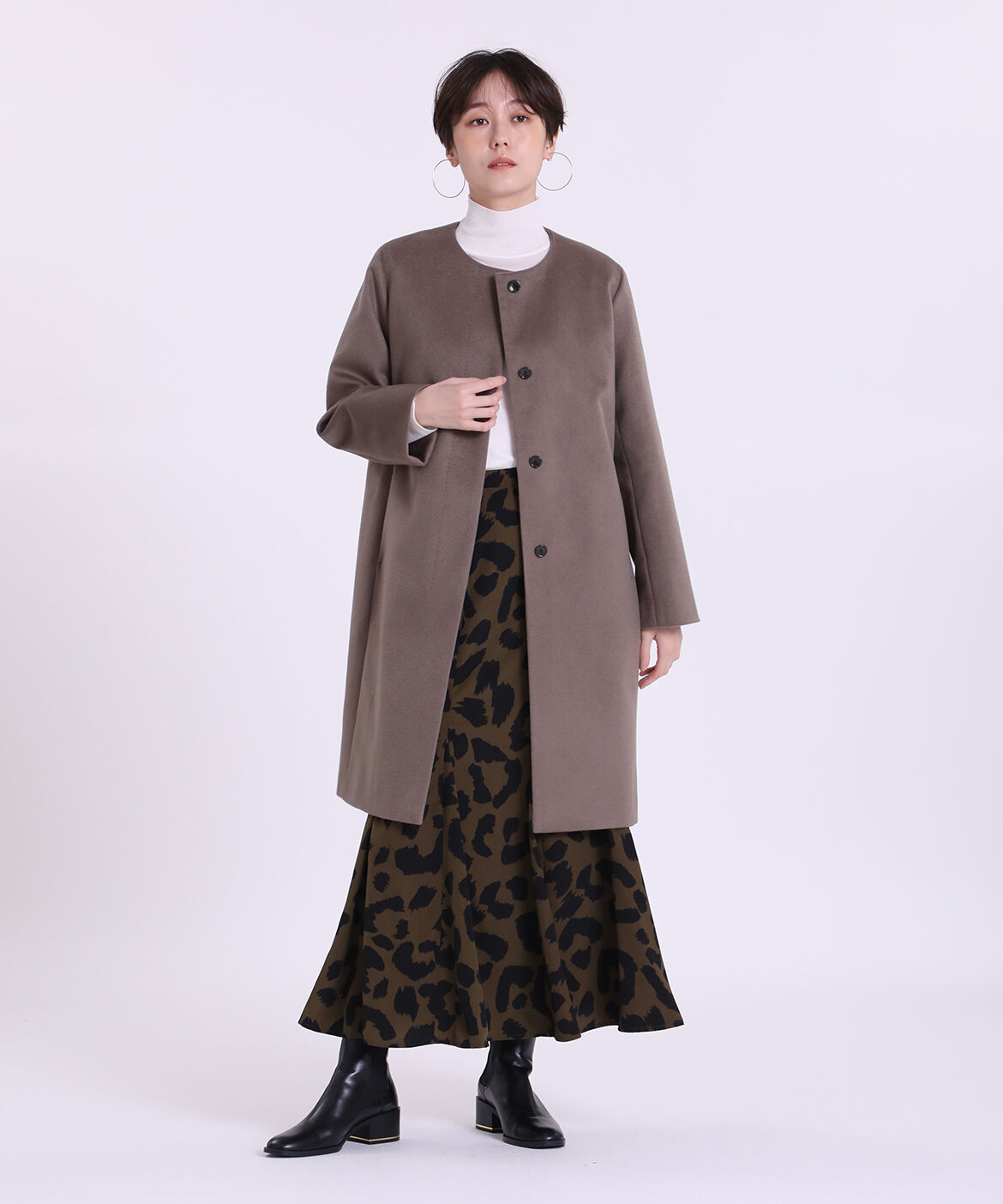 INED CLARO「《WEB限定》ノーカラーカシミヤコート」|ステンカラーコート|