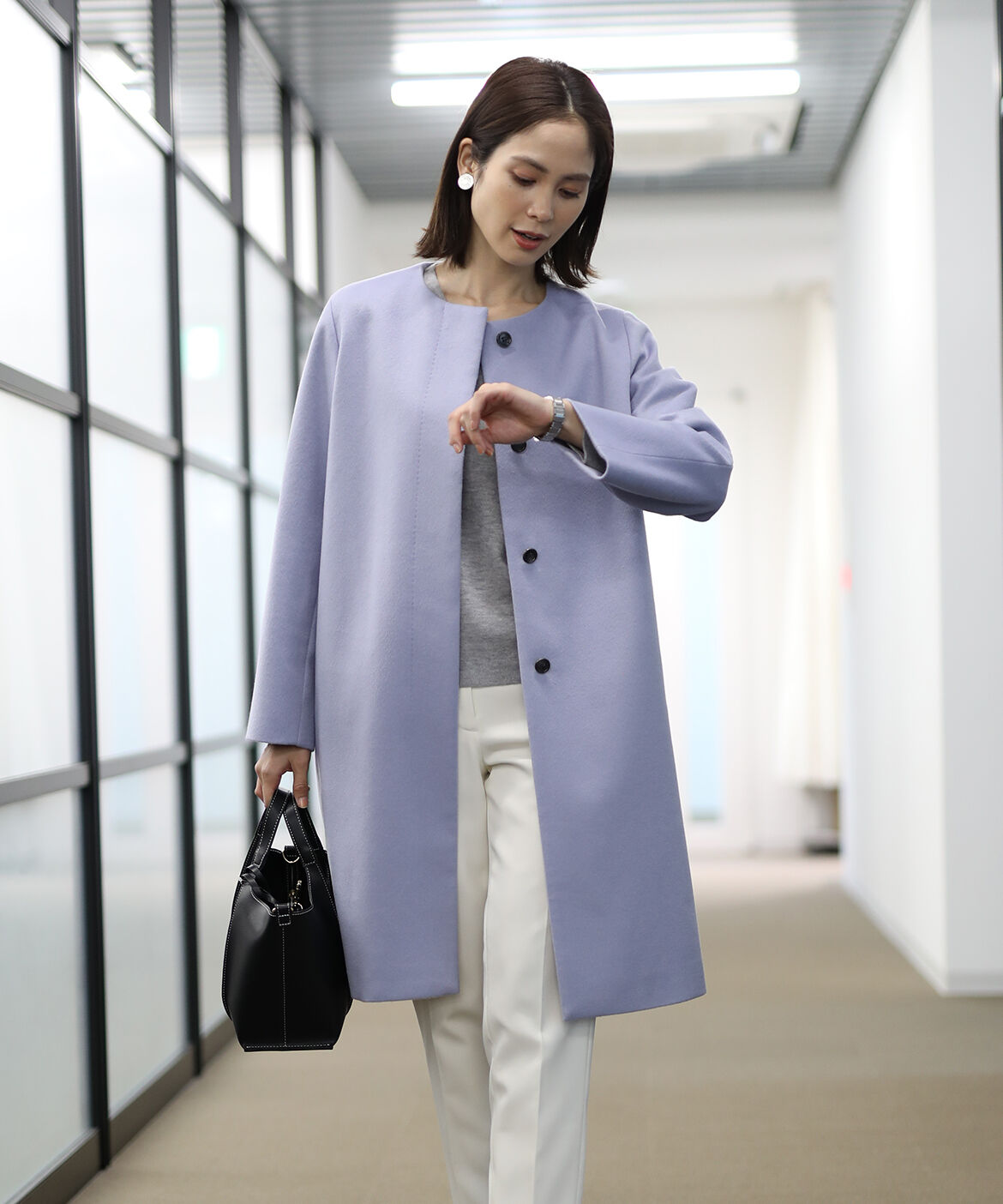 INED CLARO「《WEB限定》ノーカラーカシミヤコート」|ステンカラーコート|サックス3