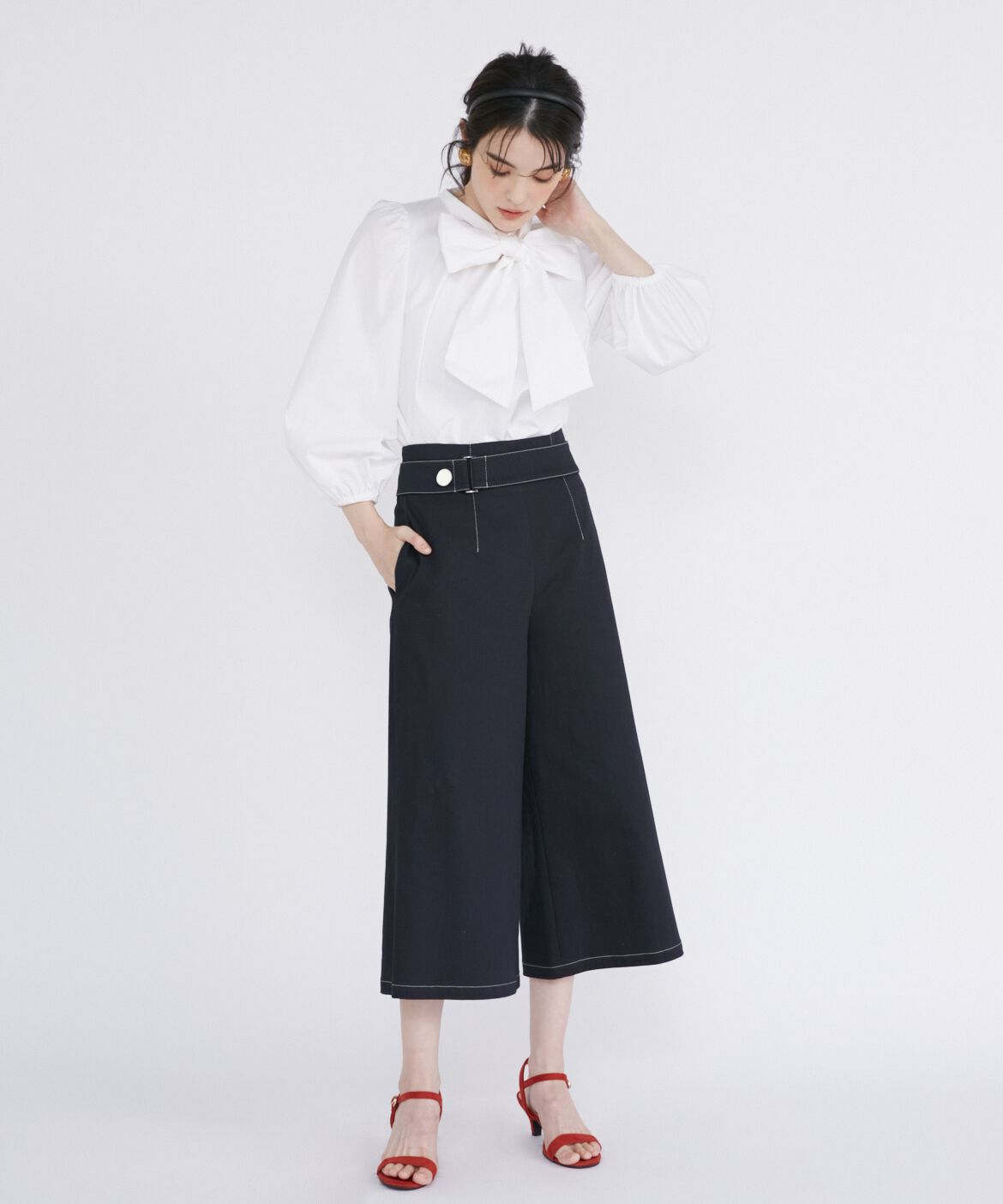 Maglie le cassetto「飾りベルト付きデニムガウチョパンツ」|その他|インディゴ9