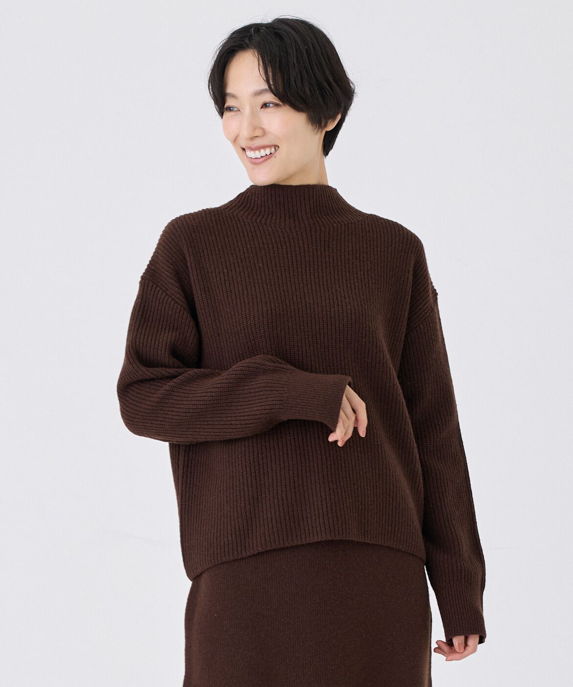 7-IDconcept.「《大きいサイズ》片畦モックネックニット」|ニット・セーター|ダークブラウ 4