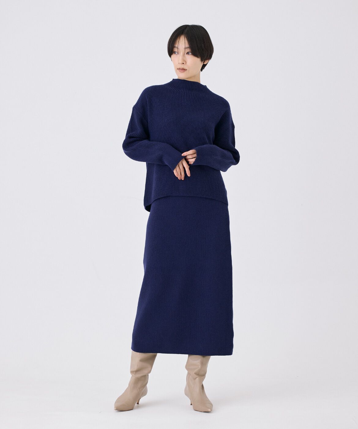 7-IDconcept.「《大きいサイズ》片畦モックネックニット」|ニット・セーター|