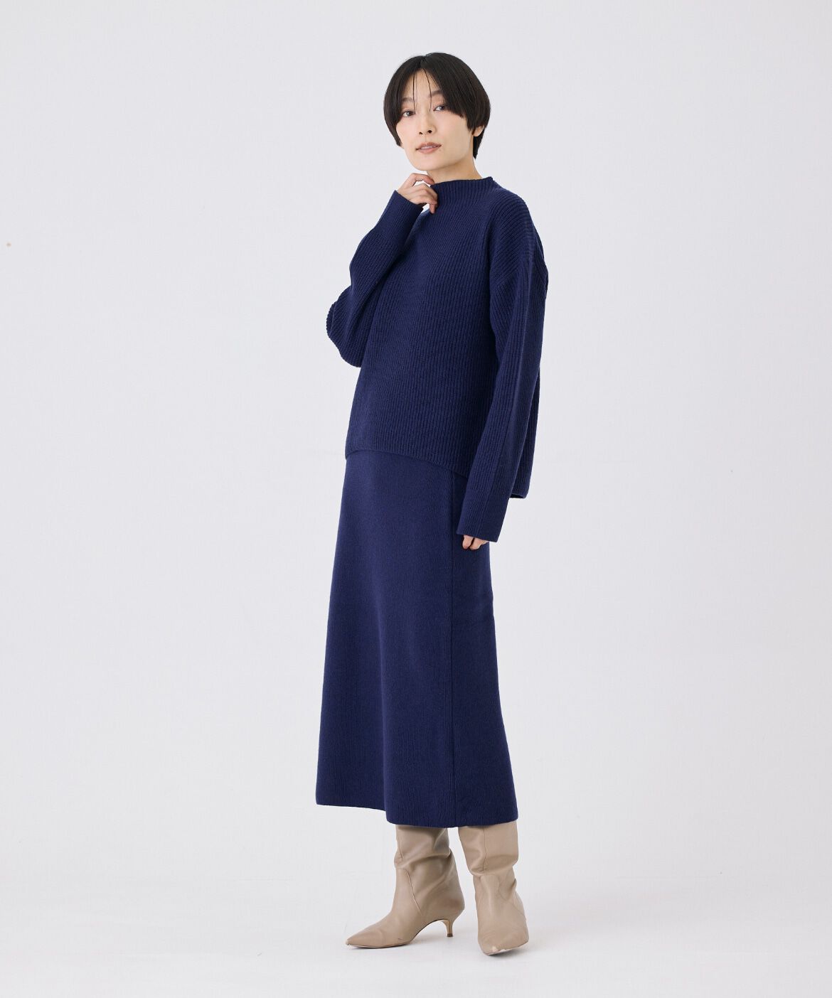 7-IDconcept.「《大きいサイズ》片畦モックネックニット」|ニット・セーター|