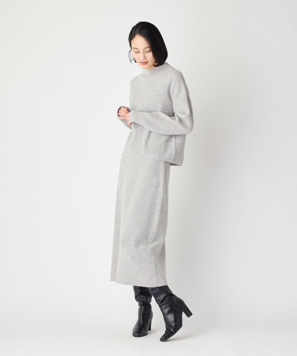 7-IDconcept.「《大きいサイズ》片畦モックネックニット」|ニット・セーター|