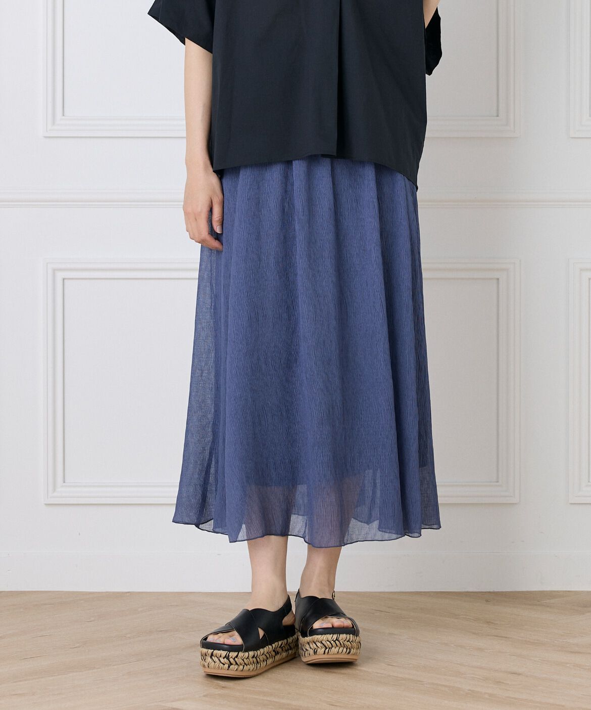 I.T.'S international「シアー楊柳スカート」|スカート|ネイビー
