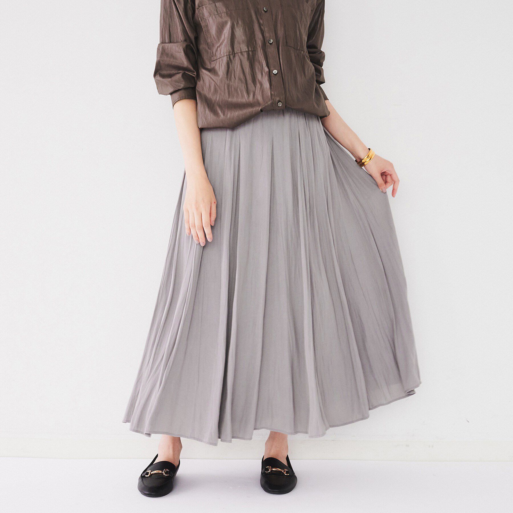 UNTITLED「【ウエストゴム/洗える】パウダークロス ロングスカート」|スカート|トープ(054)