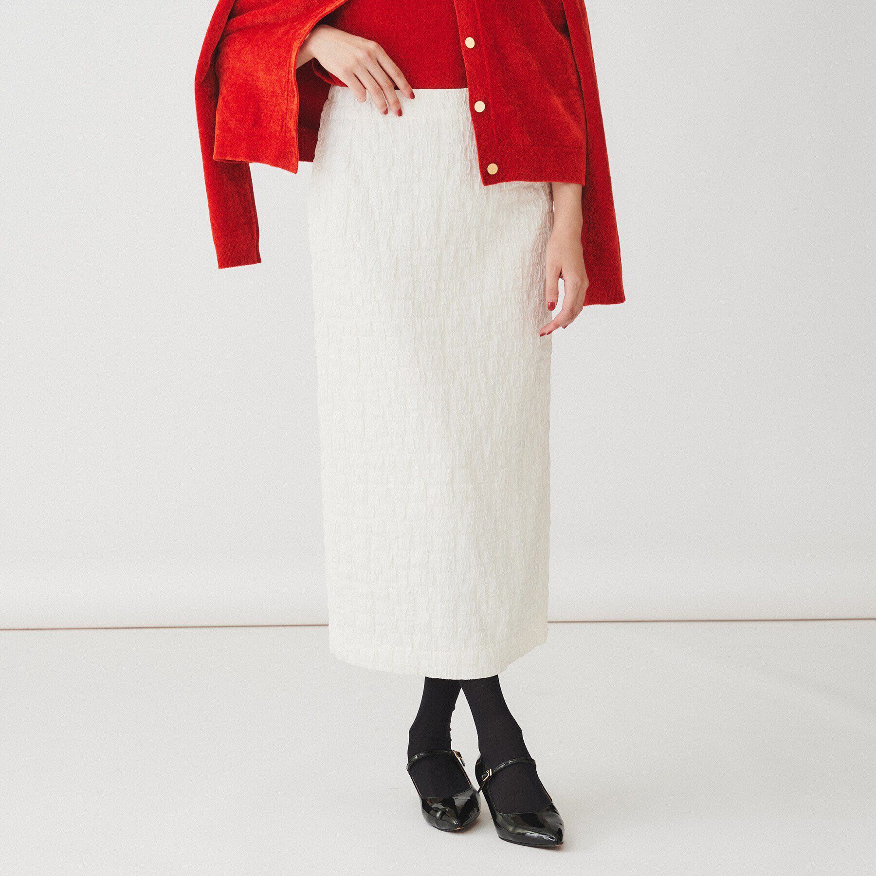 UNTITLED「【後ろウエストゴム/日本製/洗える】ブロック柄ジャカードナロースカート」|スカート|