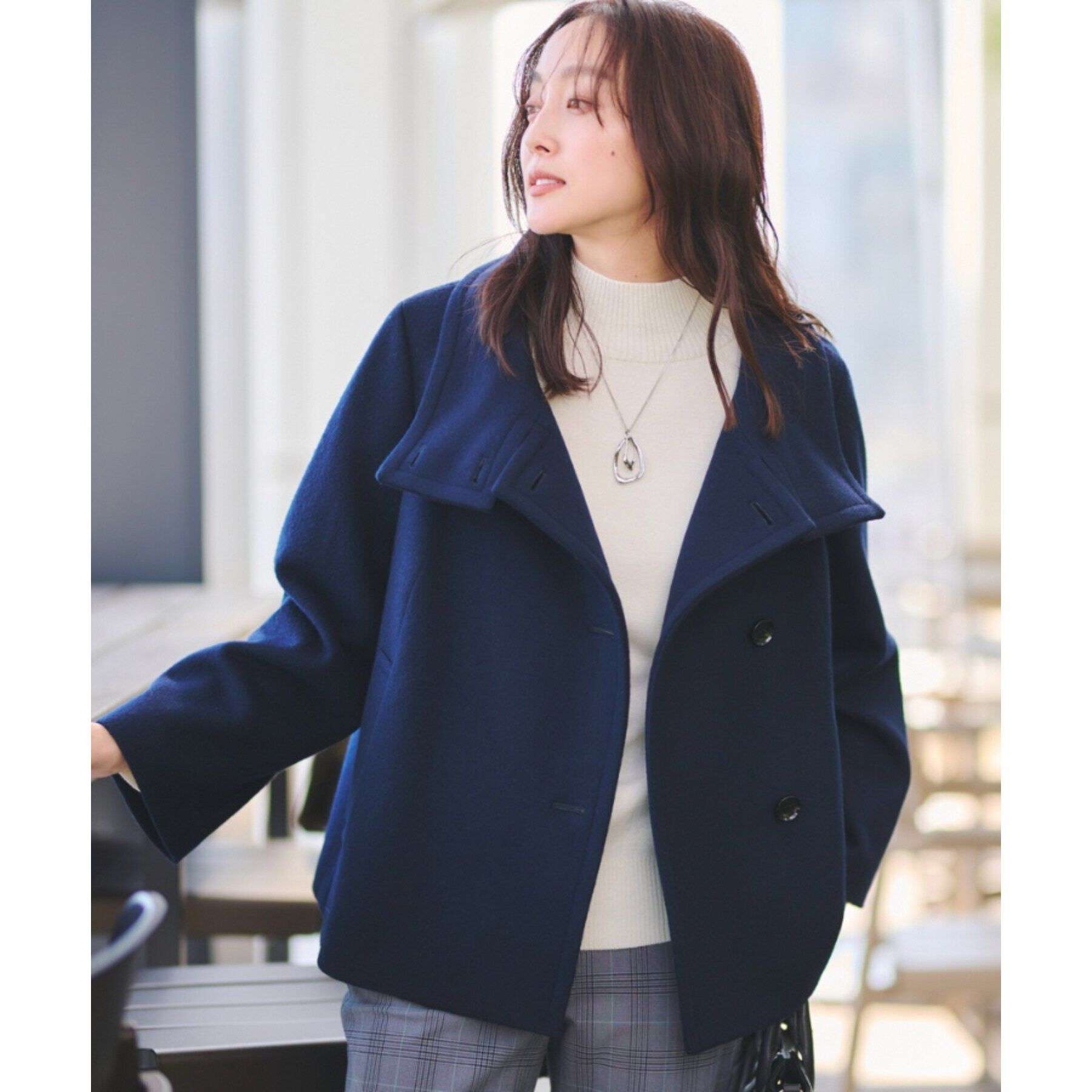 UNTITLED「【日本製】2WAYウールショートコート」|その他|ネイビー(094)