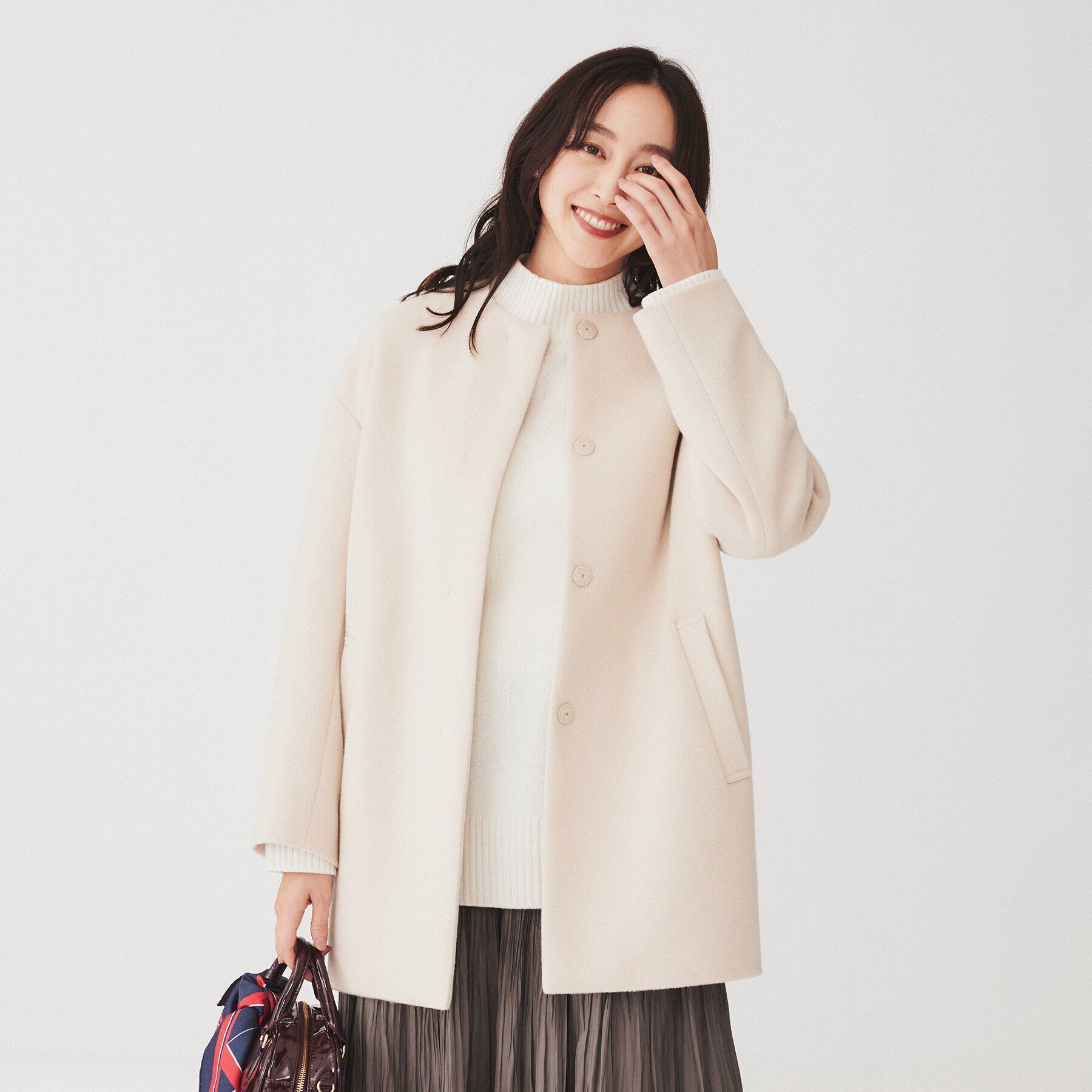 UNTITLED「【日本製】ミディ丈ノーカラーコート」|ノーカラーコート|