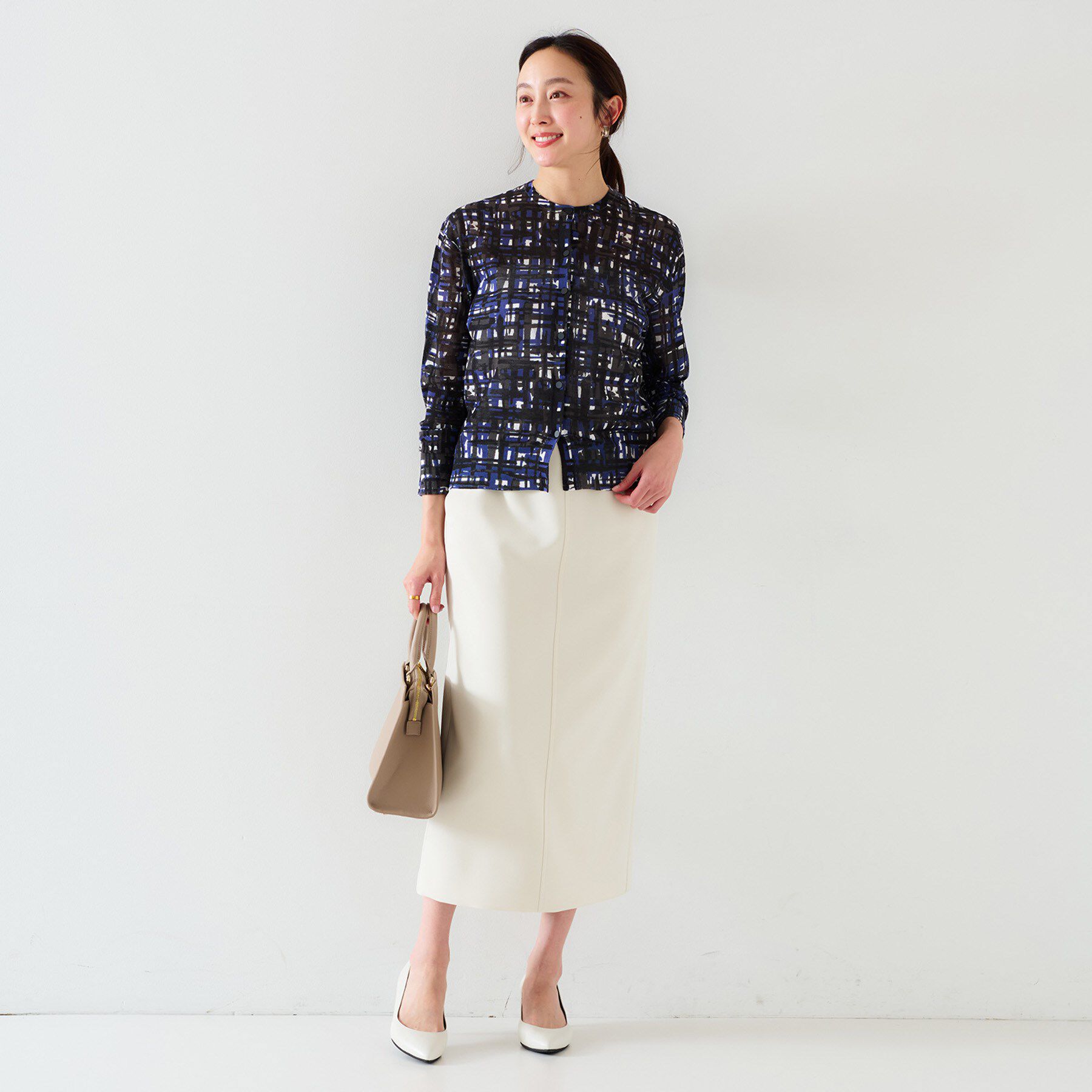 UNTITLED「【セットアップ可能/アンサンブル可能/シアー】チェックプリント カーディガンニット」|カーディガン|