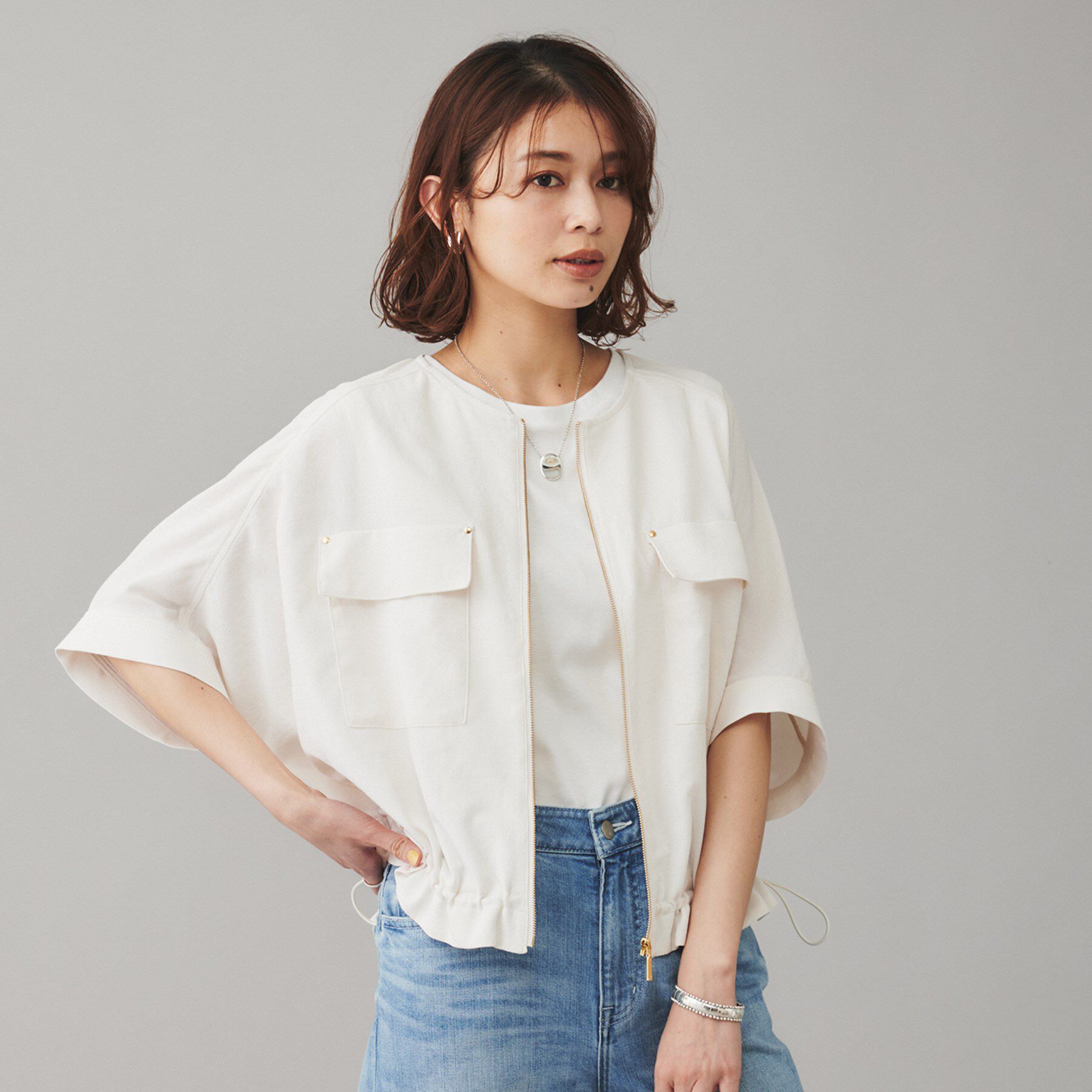 UNTITLED「【SEADRAKE】ノーカラー半袖ブルゾン」|ブルゾン・スタジャン|