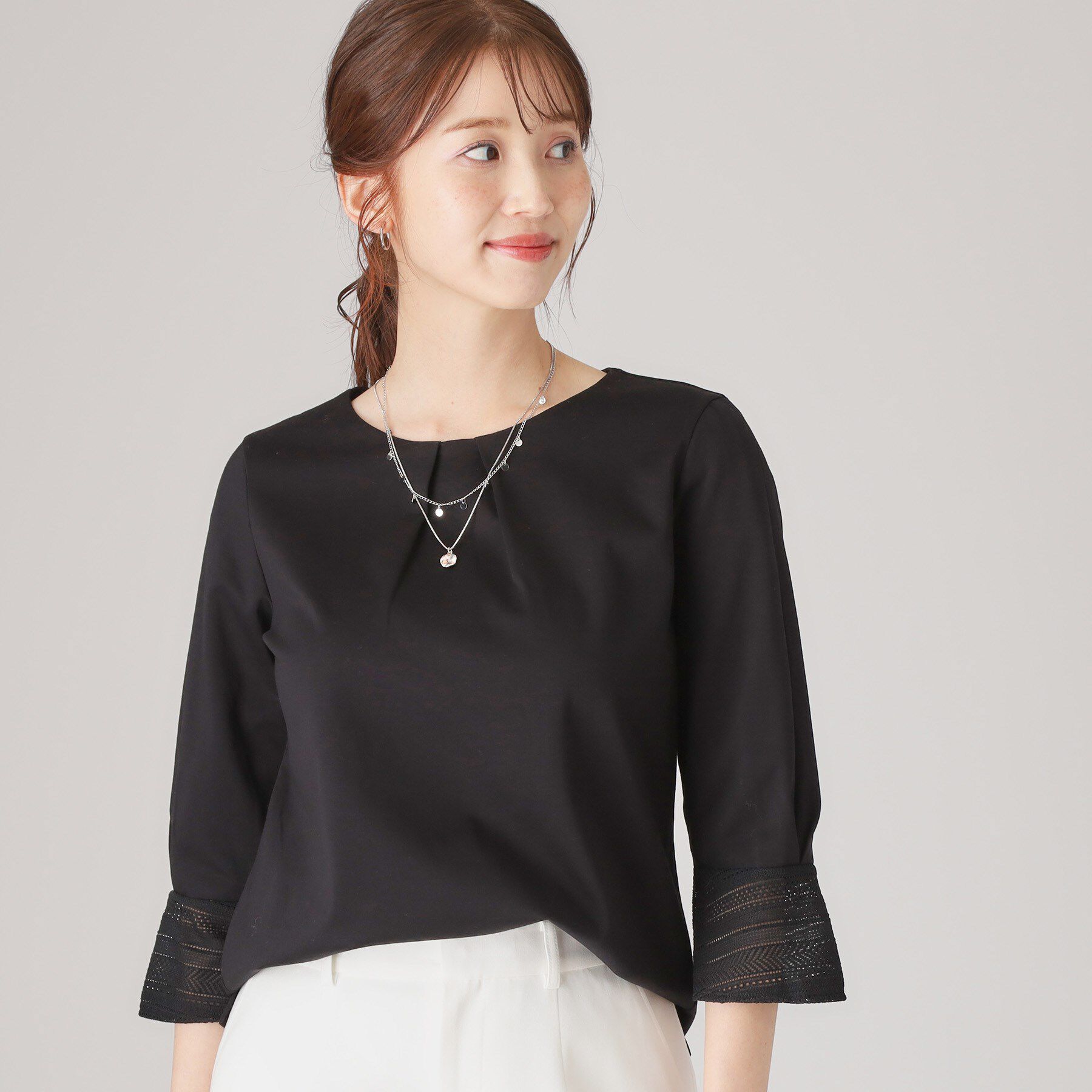 COUP DE CHANCE「【洗える／日本製／きれいめジャージ素材】レース使いプルオーバー」|シャツ・ブラウス|