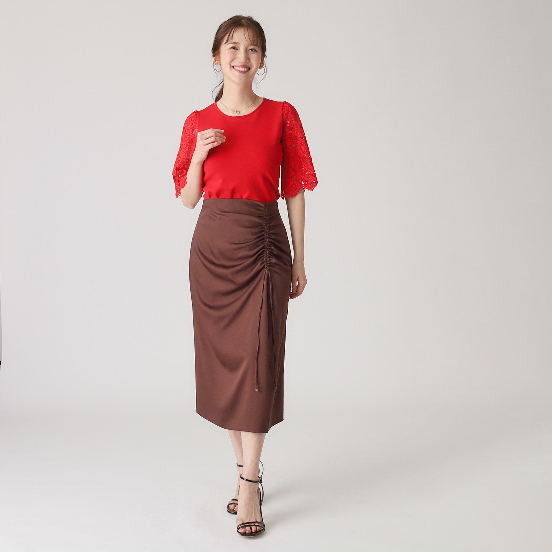 COUP DE CHANCE「【洗える／日本製】ドロストデザイン ナロータイトスカート」|スカート|ブラウン(043)