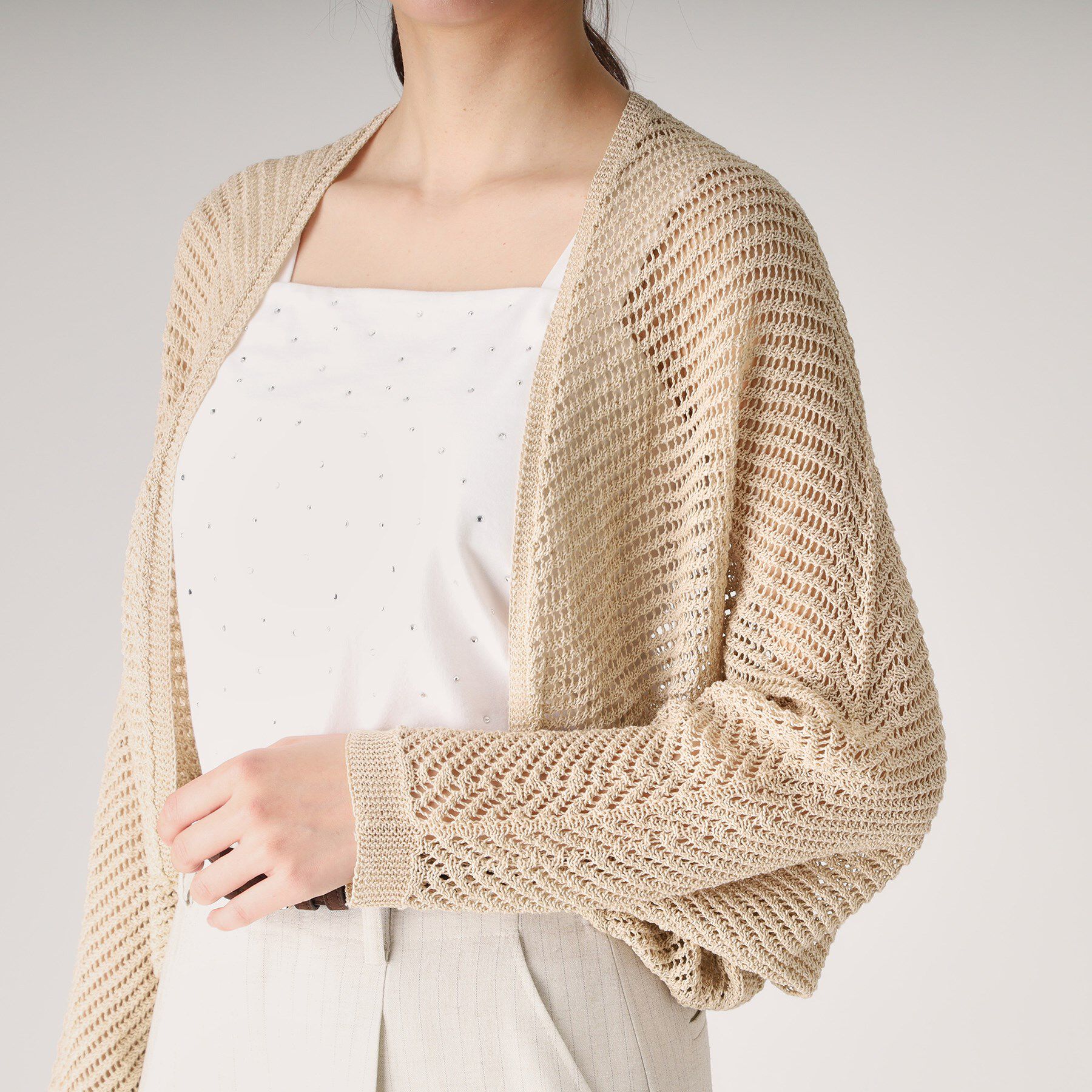 COUP DE CHANCE「【洗える／日本製】和紙混ショート丈ニットボレロ」|カーディガン|