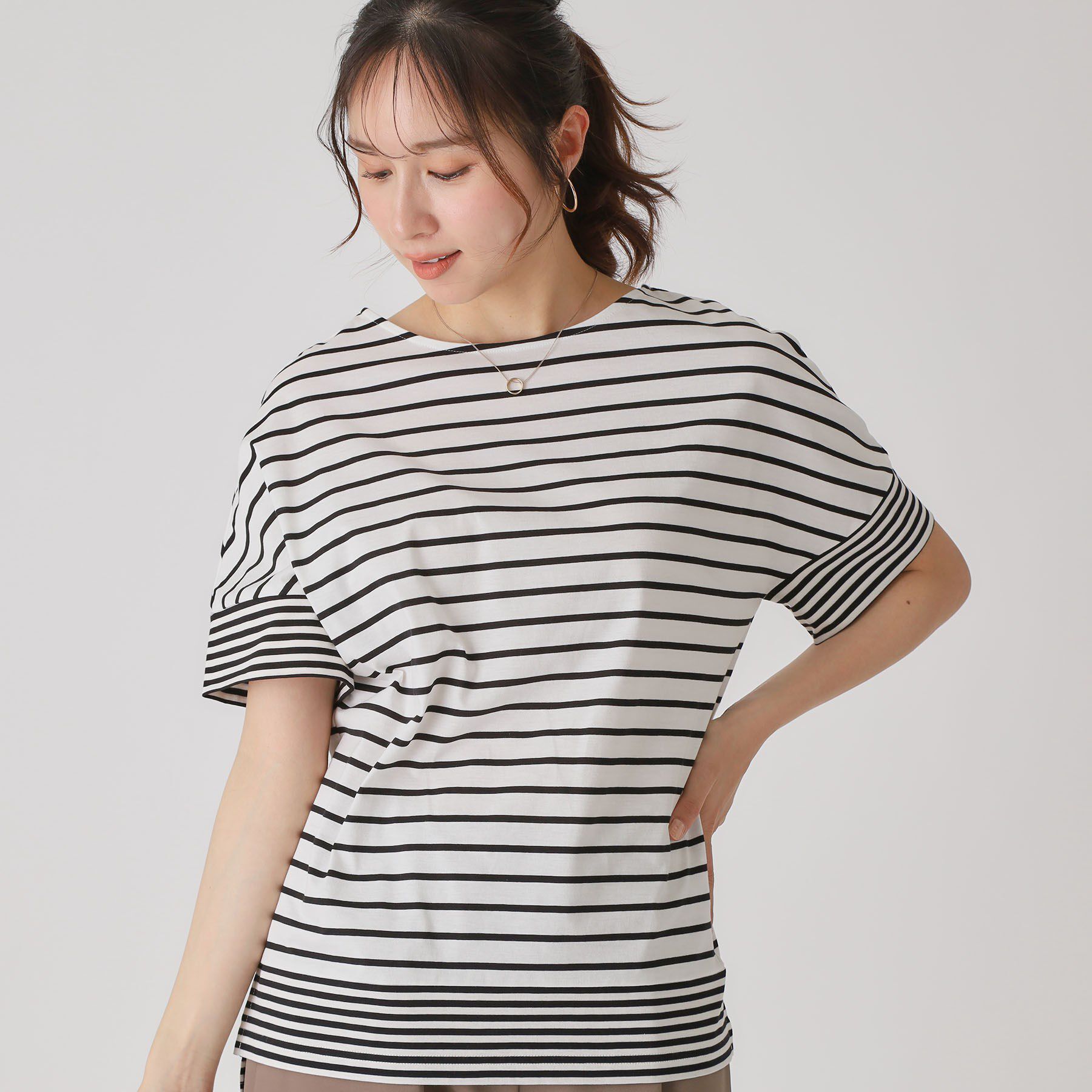 COUP DE CHANCE「【洗える／日本製】ボーダー切替デザイントップス」|Tシャツ・カットソー|ブラック(319)