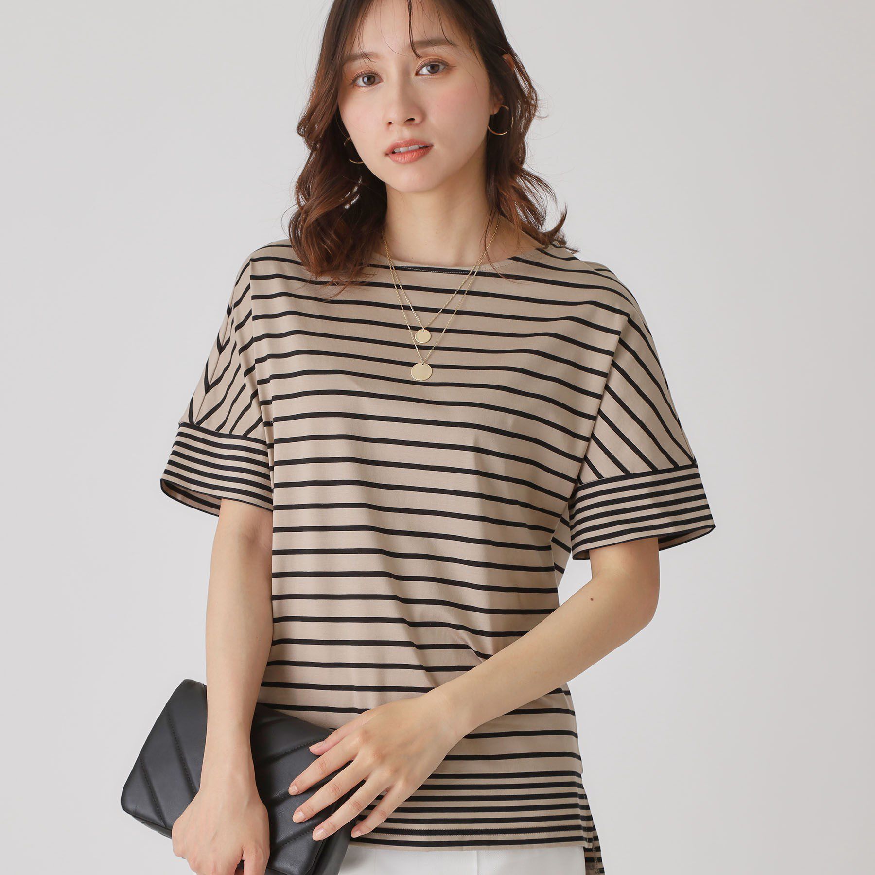 COUP DE CHANCE「【洗える／日本製】ボーダー切替デザイントップス」|Tシャツ・カットソー|モカブラウン(342