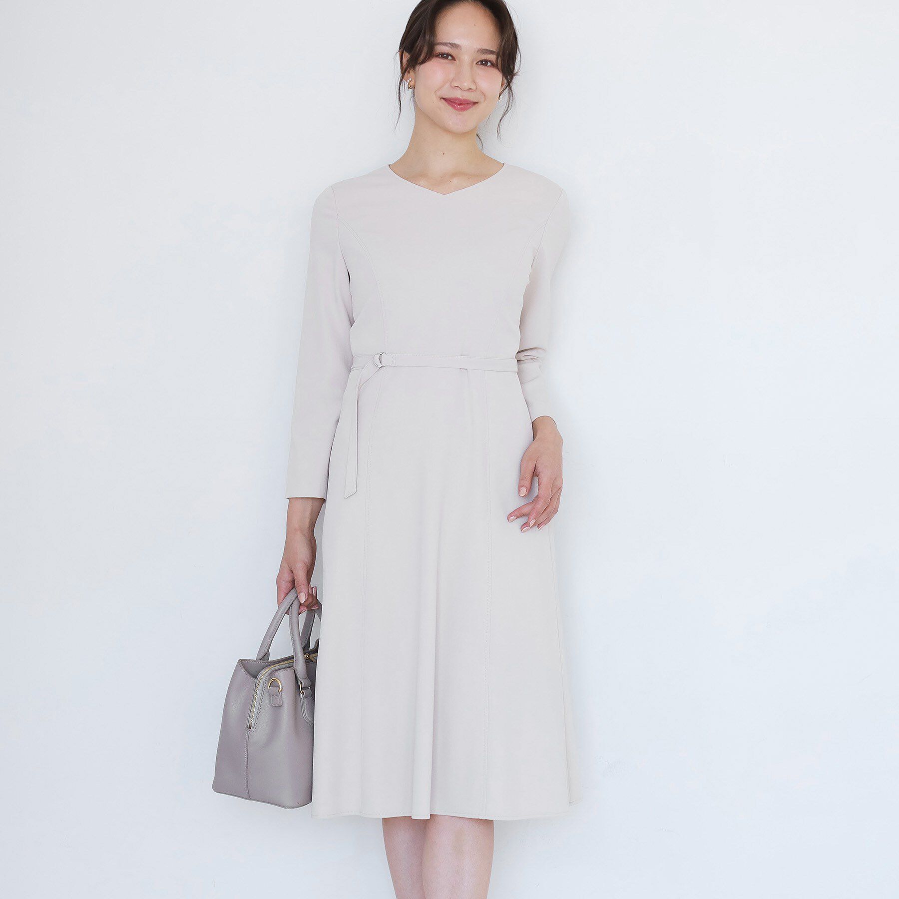 COUP DE CHANCE「【手洗い可／日本製／伸縮性／セットアップ可】共地ベルト付フレアーワンピース」|ワンピース|