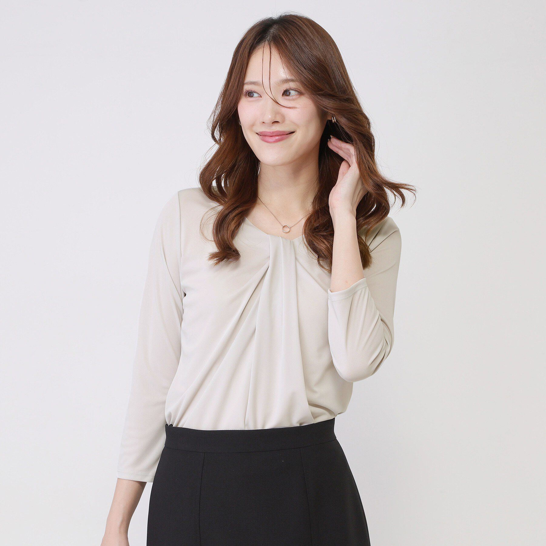 COUP DE CHANCE「【手洗い可／日本製／7分袖／ジャケットイン】しなやかな落ち感のカットソー」|Tシャツ・カットソー|ライトグレー(011