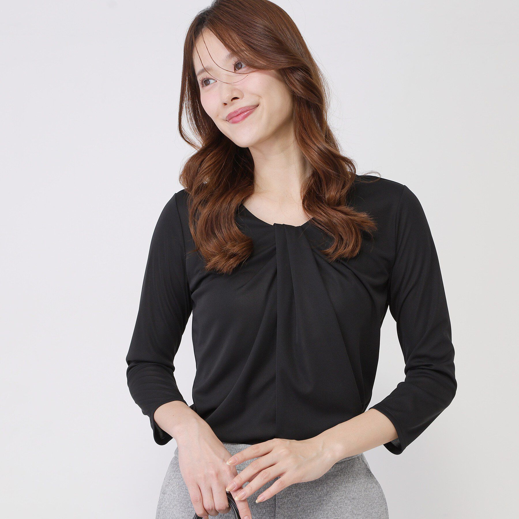 COUP DE CHANCE「【手洗い可／日本製／7分袖／ジャケットイン】しなやかな落ち感のカットソー」|Tシャツ・カットソー|ブラック(019)