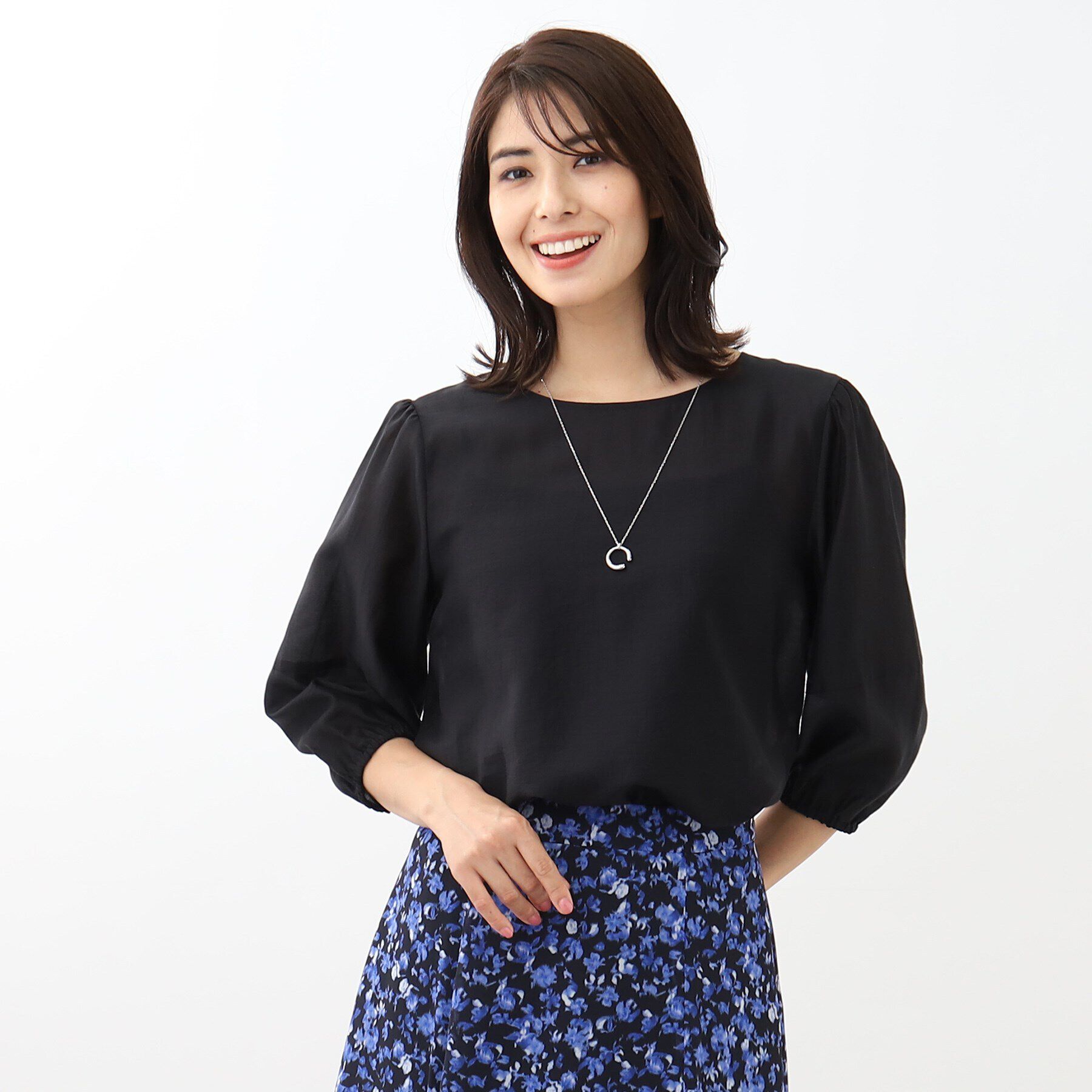 Reflect「【SALE／接触冷感／洗える】パフスリーブシアーブラウス」|シャツ・ブラウス|ブラック(019)