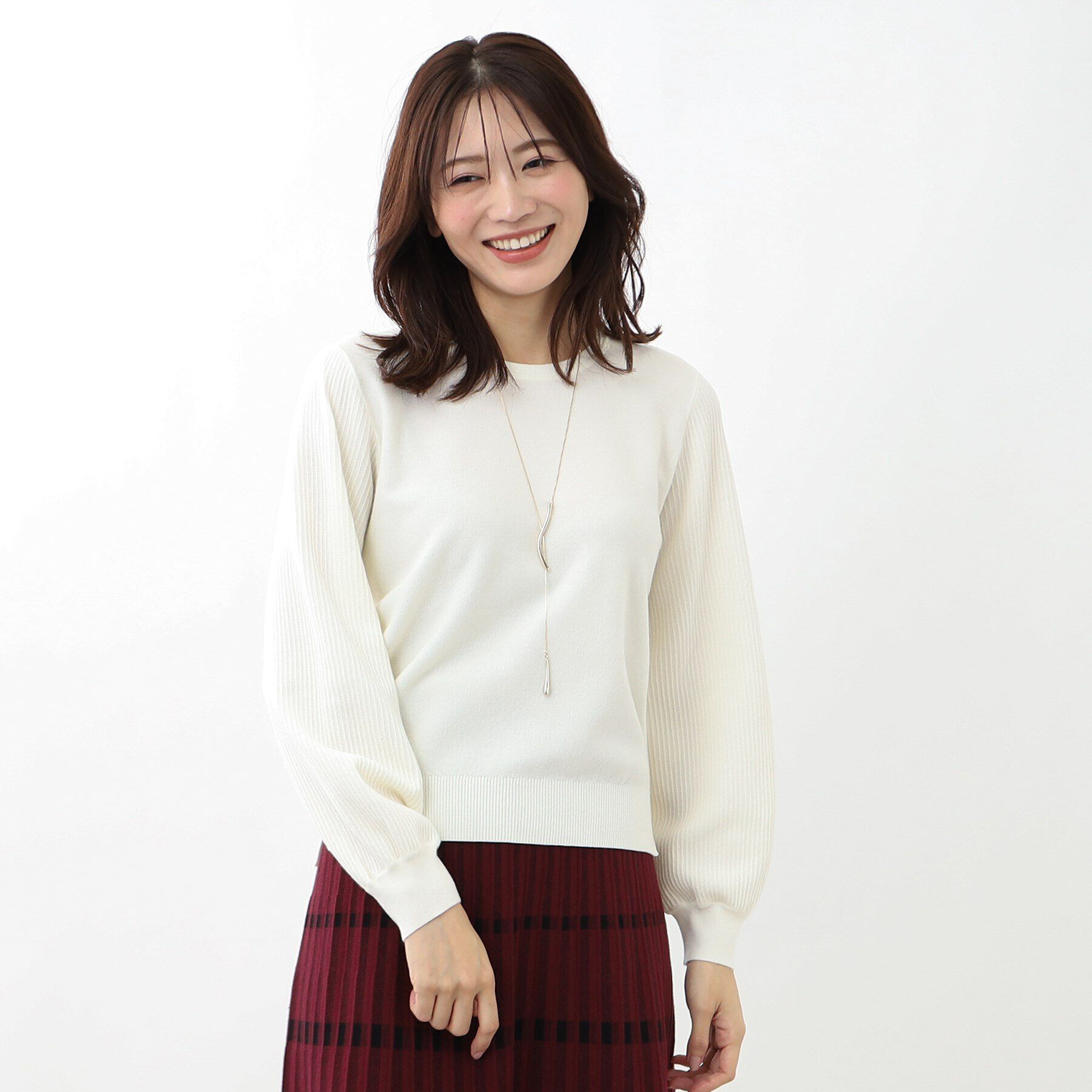 Reflect「【マシンウォッシュ可】パフスリーブニット」|ニット・セーター|オフホワイト(003