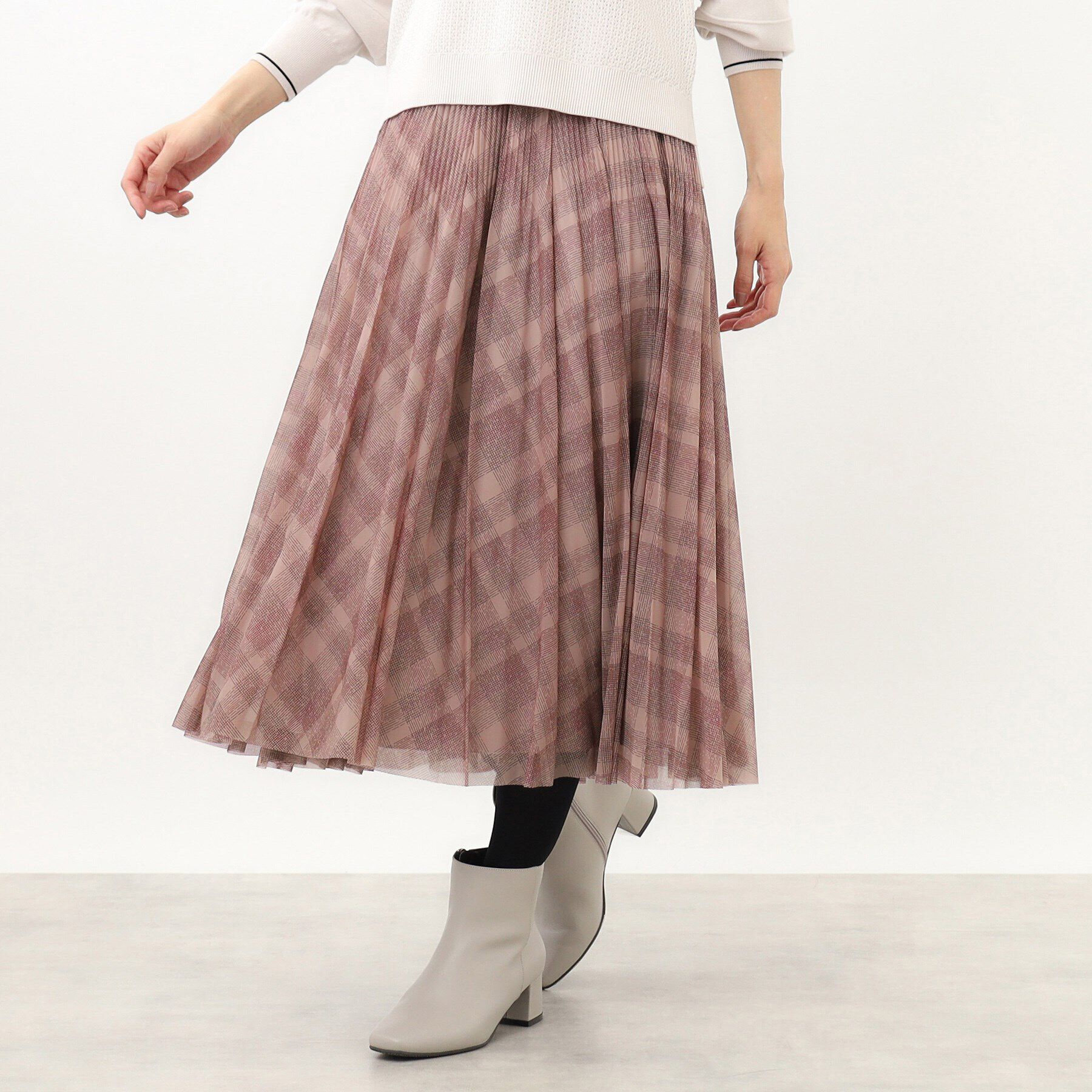 Reflect「エアリーチュール&times;チェックプリーツスカート」|スカート|ピンク(171)