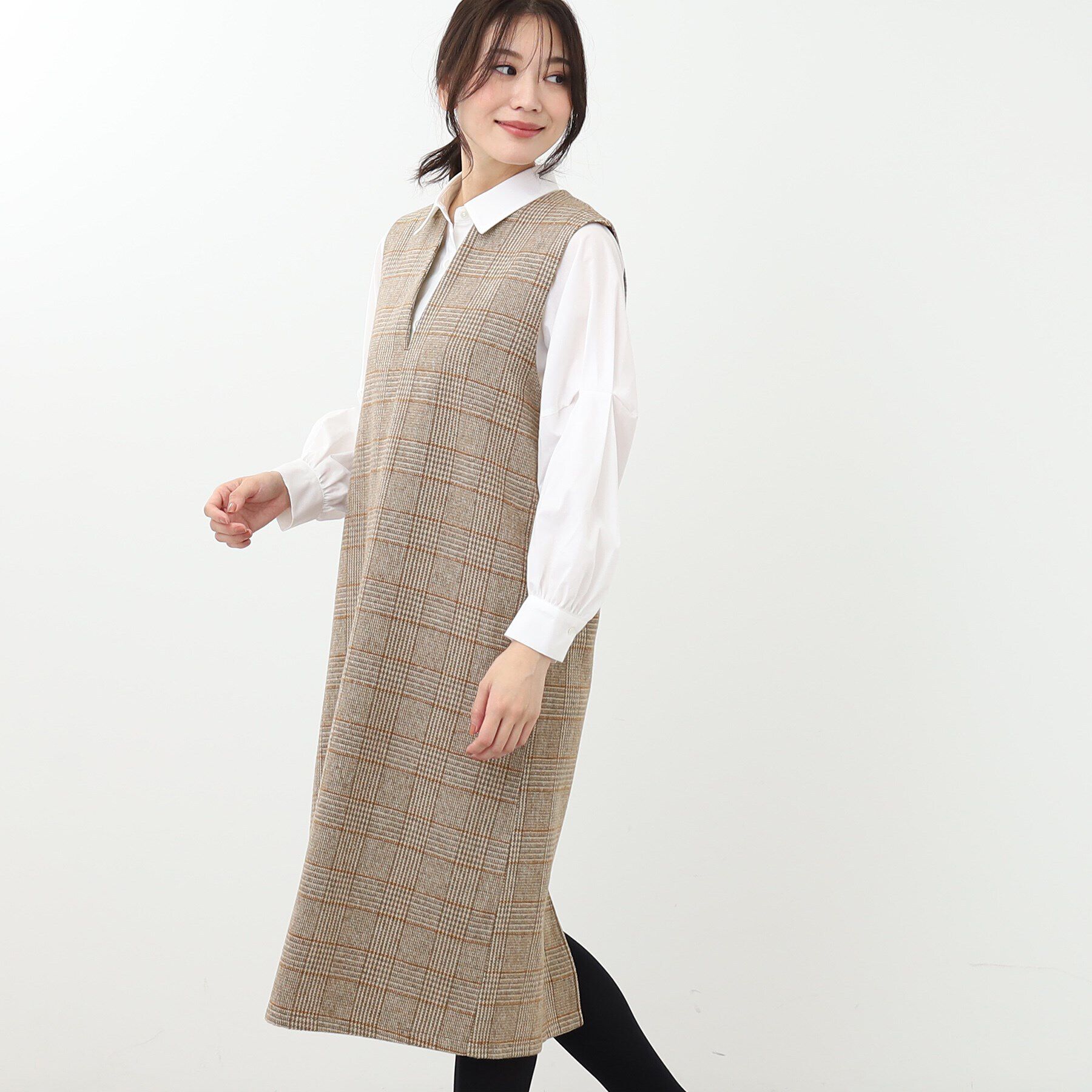 Reflect「【E‐QUALITY／手洗い可】チェック柄ジャンパースカート<br>」|ワンピース|ベージュ(252)