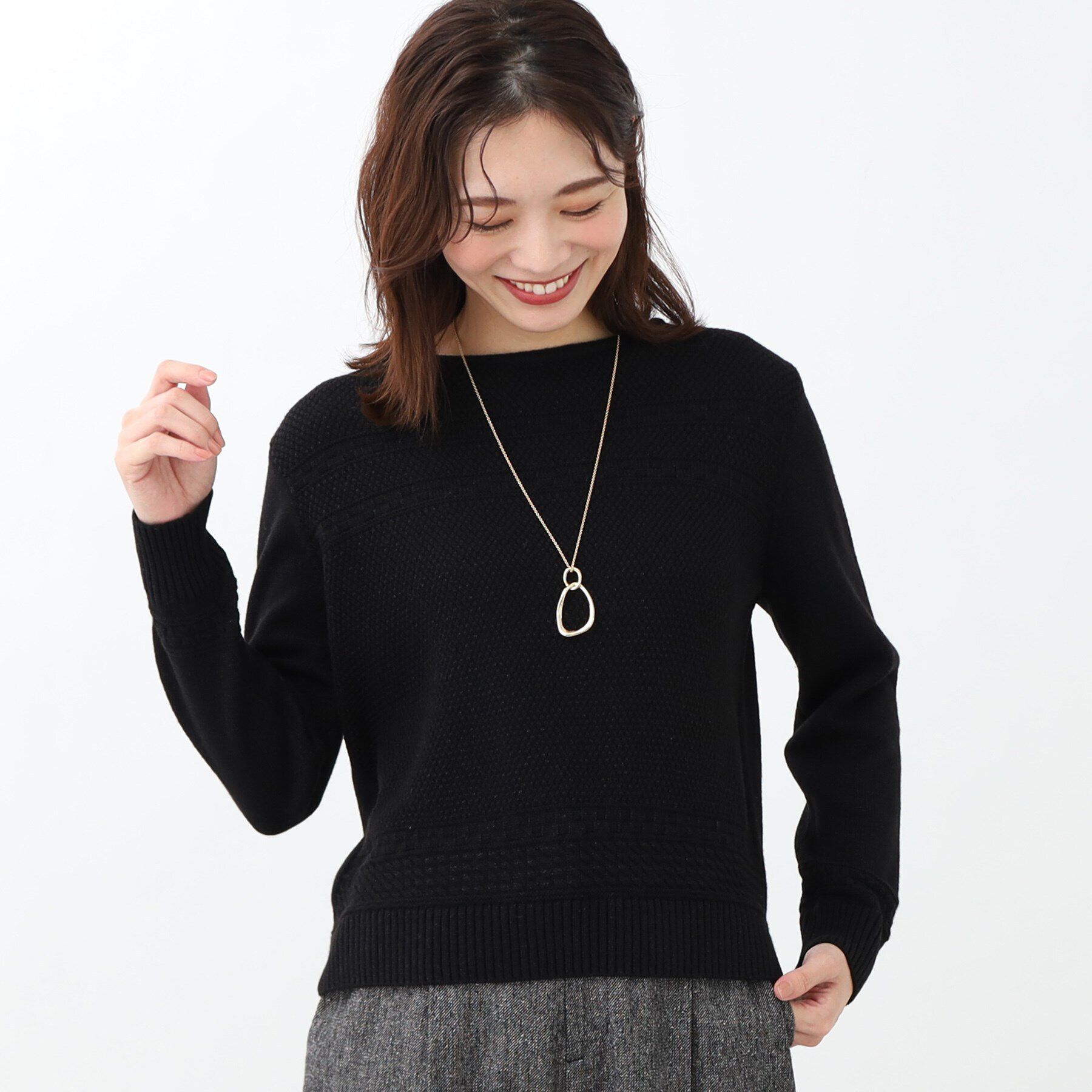 Reflect「【春SALE／手洗い可／すっきり細見え/コートインにおすすめ！】ラメニット」|ニット・セーター|ブラック(019)