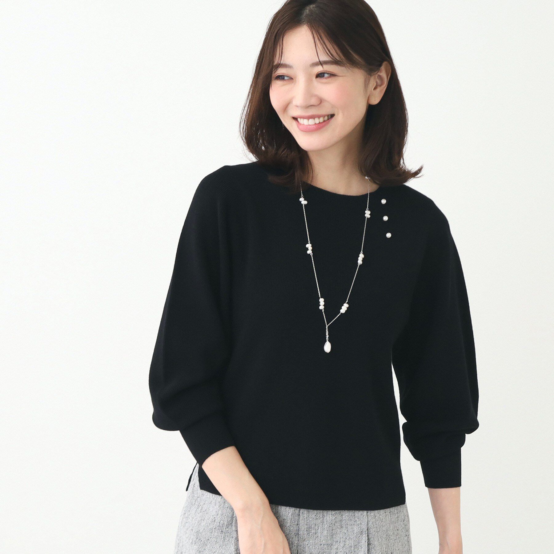 Reflect「【夏SALE／手洗い可】パフスリーブニット」|ニット・セーター|ブラック(019)