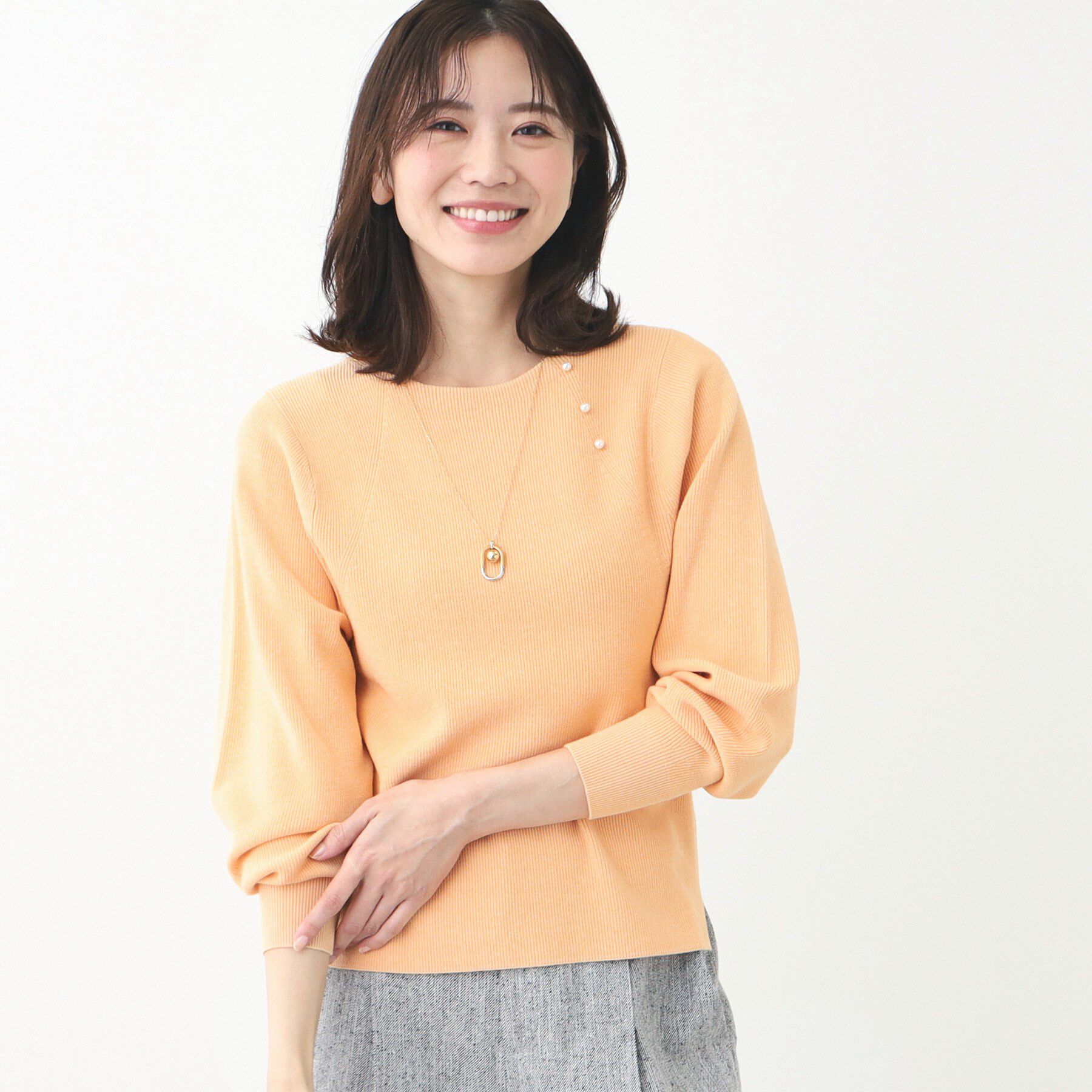 Reflect「【夏SALE／手洗い可】パフスリーブニット」|ニット・セーター|オレンジ(065)