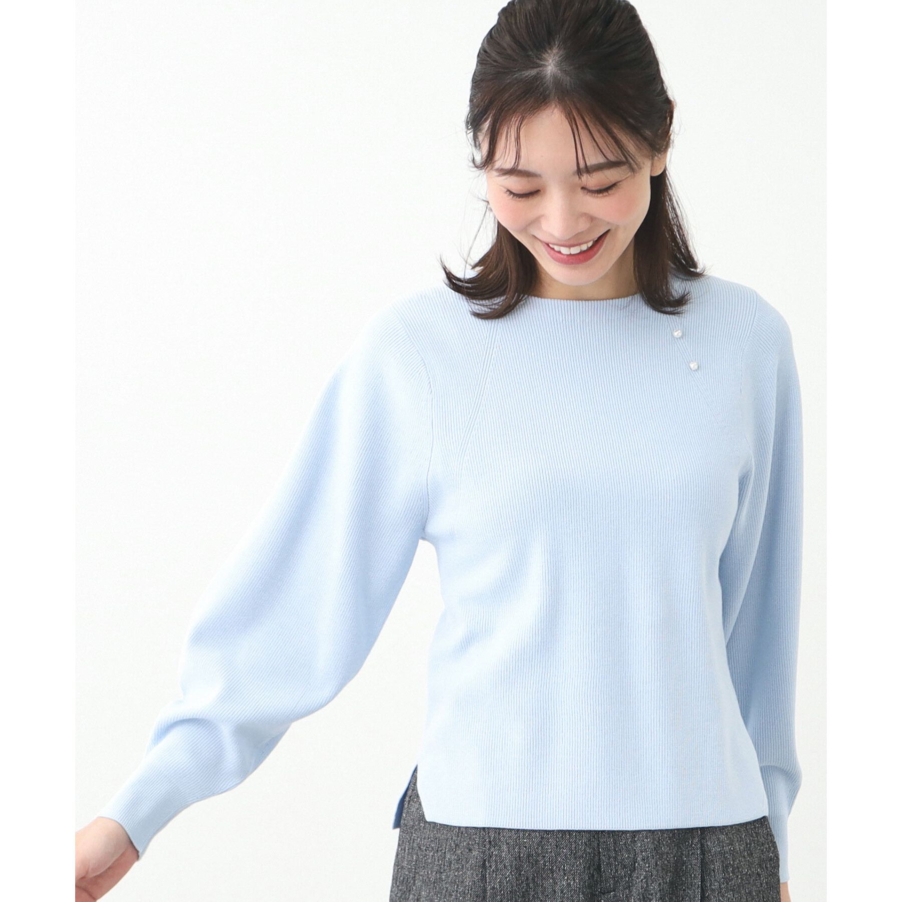 Reflect「【夏SALE／手洗い可】パフスリーブニット」|ニット・セーター|サックスブルー(09