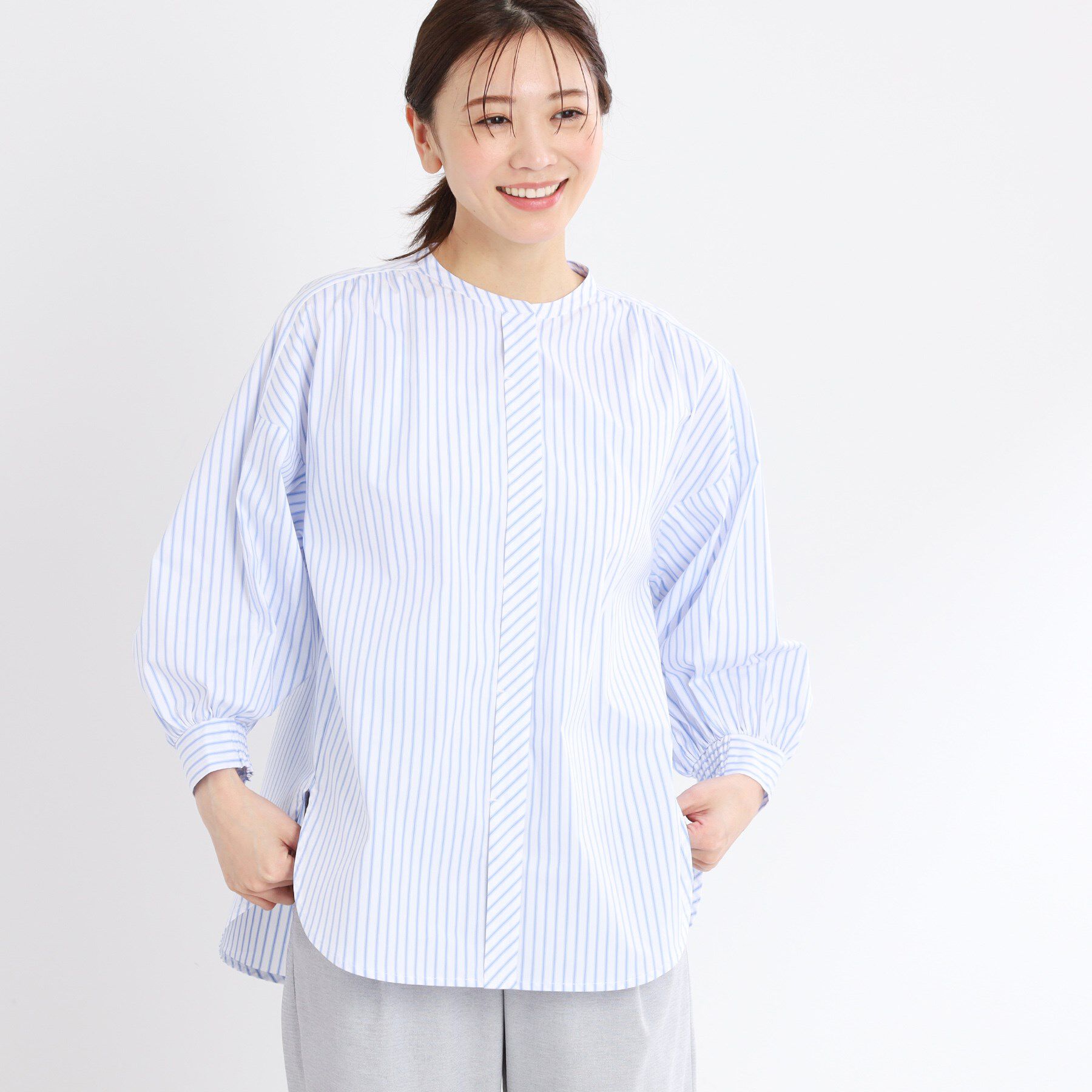 Reflect「【夏SALE／E‐QUALITY／手洗い可】ストライプシャツ」|シャツ・ブラウス|オフホワイト(303